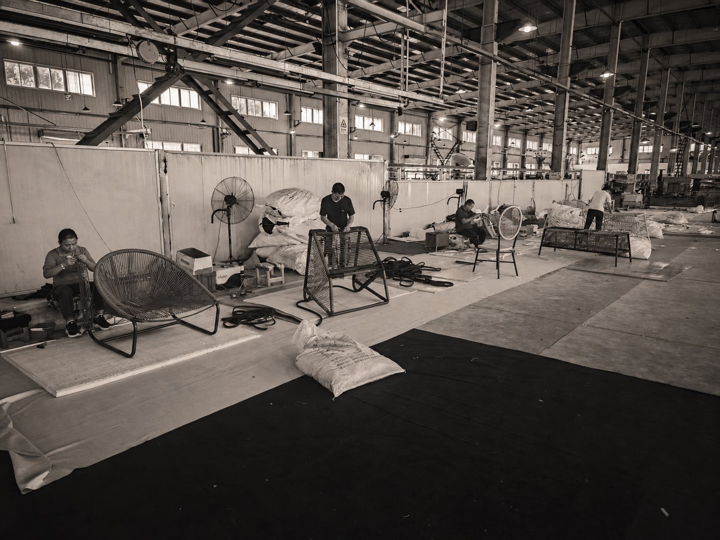 Hand weaving generic furniture frames in the Solara factory